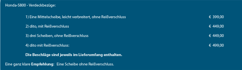 Honda S 800 ´67 bis ´70 Verdeckbezüge, ab € 399,00, CK-Cabrio, Manufaktur für Cabrioverdecke