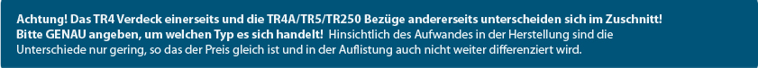 CK-Cabrio, Triumph TR4 // TR4A / TR5 / TR 250  ´61 -´68, Verdeckbezüge, 4 Versionen,  € 399,00 - 499,00