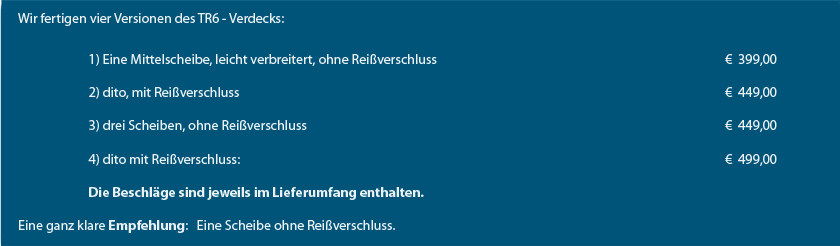 CK-Cabrio, Triumph TR6   ´69 -´76, Verdeckbezüge, 4 Versionen,  € 399,00 - 499,00