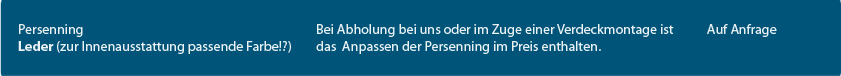 CK-Cabrio, Mercedes 190SL  W 121 B II ´55-´63, Persenning aus Leder, auf Anfrage