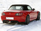 Honda S 2000 1999 - 2001, CK-Cabrio, Eigenentwicklung, Verdeck, 1) ´99-09 Einteiliges Akustik-Luxus-Verdeck von CK-Cabrio, seitl. Regenrinnen, PVC-Panorama(!)-Heckscheibe mit Grüntönung und Umrüst-Kit (für ´01-´09), 2) ´99-09 Einteiliges Akustik-Luxus-Verdeck, Glasscheibe, mit seitlichen Regenrinnen und Umrüst-Kit (für ´99-´01